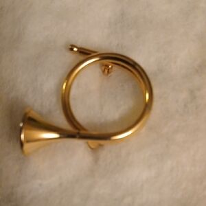 Gold Tone French Horn Brooch Pin - Women Jewelry